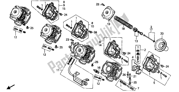 Tutte le parti per il Carburatore (parti Componenti) del Honda CBR 600F 1988