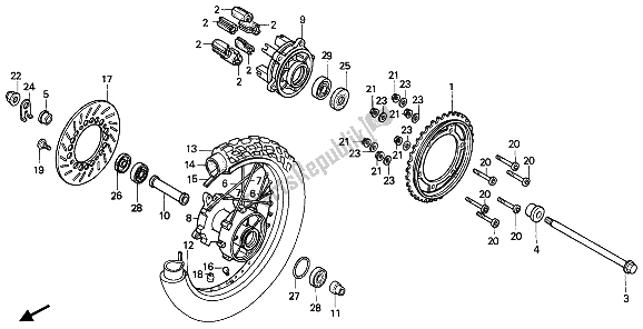 All parts for the Rear Wheel of the Honda NX 650 1990