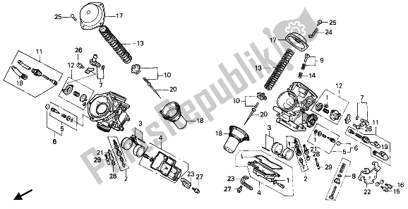 Tutte le parti per il Carburatore (parti Componenti) del Honda VT 600C 1993