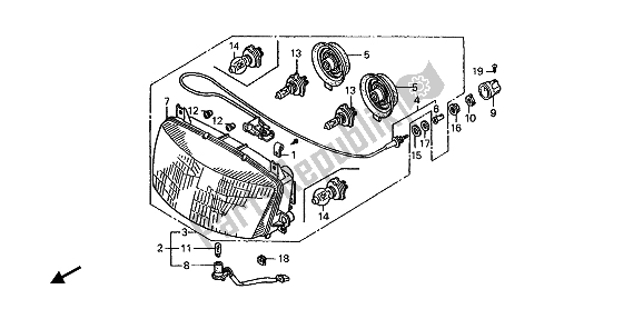 All parts for the Headlight (eu) of the Honda ST 1100A 1992