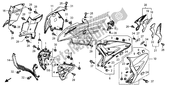 Alle onderdelen voor de Middelste Kap van de Honda VFR 1200 XD 2012