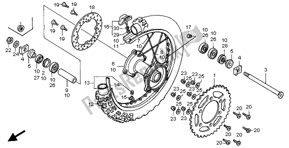 All parts for the Rear Wheel of the Honda CR 250R 1995