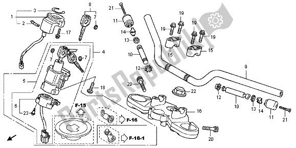 Alle onderdelen voor de Handvatpijp & Hoogste Brug van de Honda CB 600 FA Hornet 2012