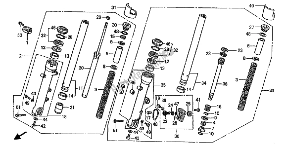 All parts for the Front Fork of the Honda ST 1100A 1993