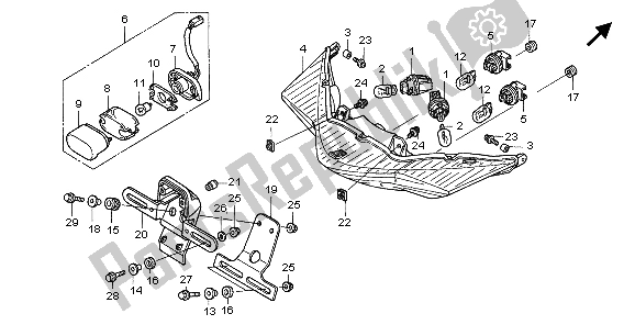 All parts for the Rear Combination Light of the Honda VFR 800 2007