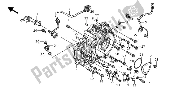 Alle onderdelen voor de Achterste Carterdeksel van de Honda TRX 420 FA Fourtrax Rancher AT 2010