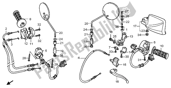 All parts for the Handle Lever & Switch & Cable of the Honda XL 700 VA Transalp 2008