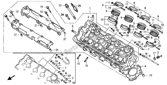 All parts for the Cylinder Head of the Honda CBR 600F 1991