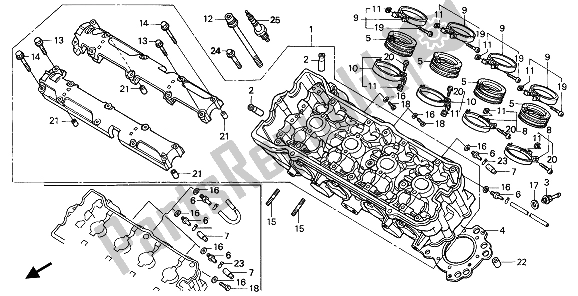 All parts for the Cylinder Head of the Honda CBR 600F 1991