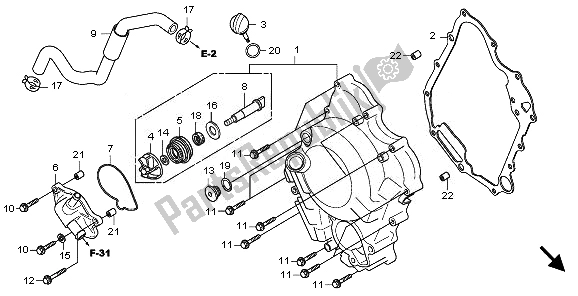 All parts for the Right Crankcase Cover & Water Pump of the Honda SH 300 2011