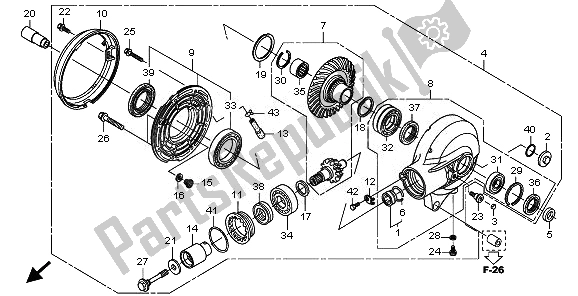 Alle onderdelen voor de Uiteindelijk Aangedreven Versnelling van de Honda VT 1300 CXA 2010