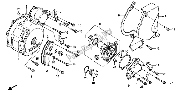 All parts for the Left Crankcase Cover & Water Pump & Rear Cover of the Honda XRV 750 Africa Twin 1992