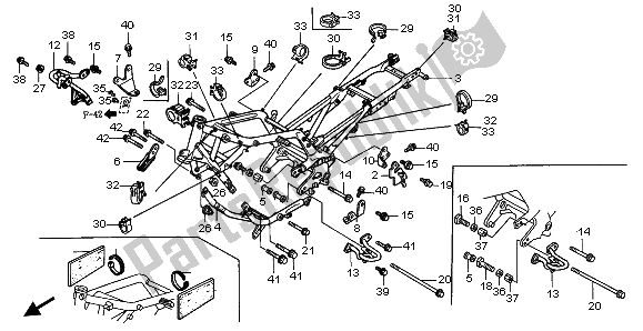 Alle onderdelen voor de Frame Lichaam van de Honda ST 1100 1996