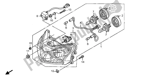 All parts for the Headlight (uk) of the Honda ST 1300A 2010