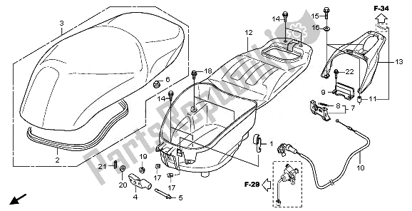 Alle onderdelen voor de Stoel & Bagagedoos van de Honda SH 300A 2007