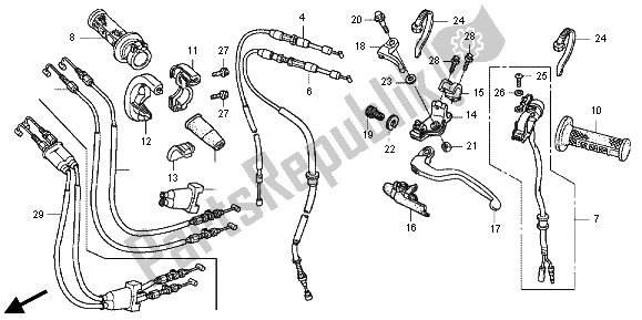 All parts for the Handle Lever & Switch & Cable of the Honda CRF 150R SW 2012