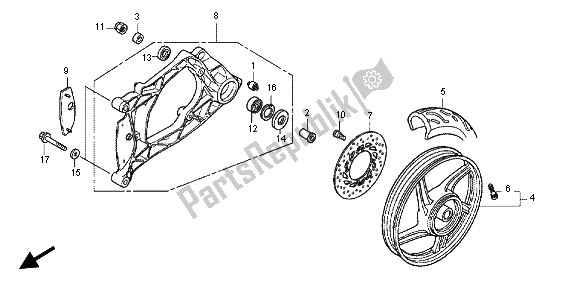 All parts for the Rear Wheel & Swingarm of the Honda SH 125 2012