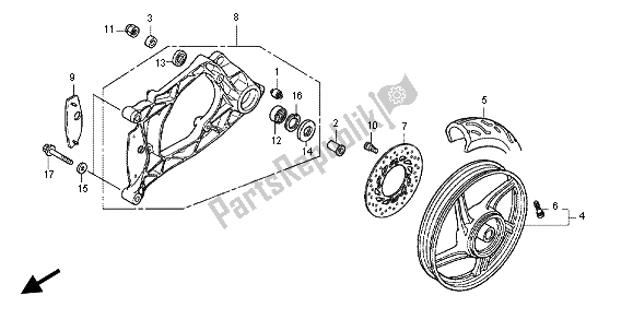 All parts for the Rear Wheel & Swingarm of the Honda SH 125 2012