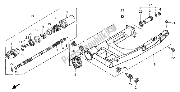 All parts for the Swingarm of the Honda ST 1100A 1996