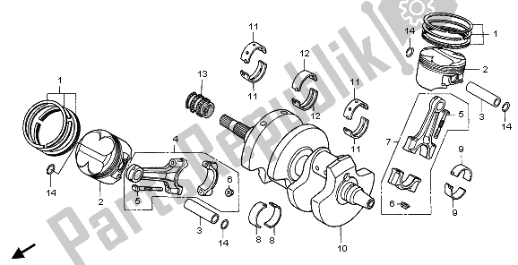 All parts for the Crankshaft & Piston of the Honda VFR 800A 2006