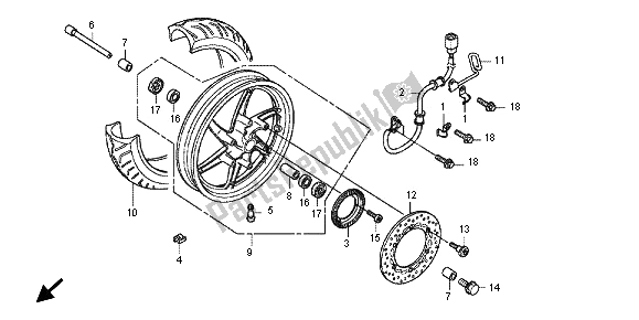 All parts for the Front Wheel of the Honda SH 300A 2012