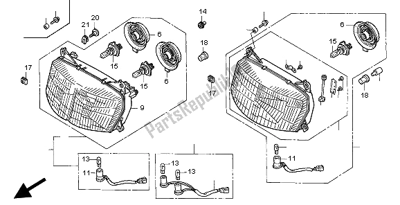 All parts for the Headlight (eu) of the Honda VFR 750F 1997