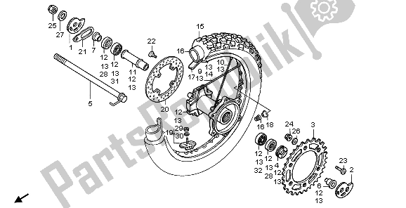 All parts for the Rear Wheel of the Honda XR 600R 1998