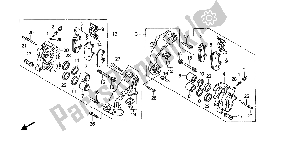 All parts for the Front Brake Caliper of the Honda GL 1500 1988