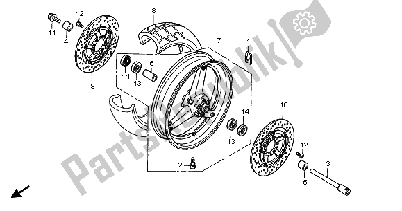 All parts for the Front Wheel of the Honda CB 900F Hornet 2003