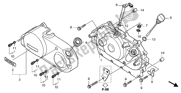 Alle onderdelen voor de Rechter Carterdeksel van de Honda VT 750 CA 2009