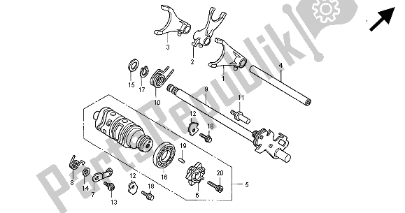 All parts for the Gearshift Drum of the Honda CB 500 2000