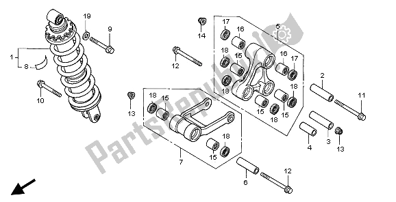 All parts for the Rear Cushion of the Honda FMX 650 2005