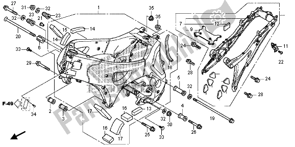 Alle onderdelen voor de Frame Lichaam van de Honda VFR 1200X 2013