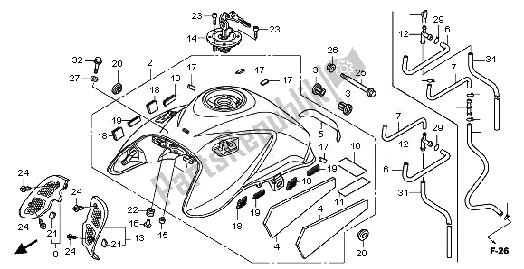 All parts for the Fuel Tank of the Honda CBF 1000F 2010