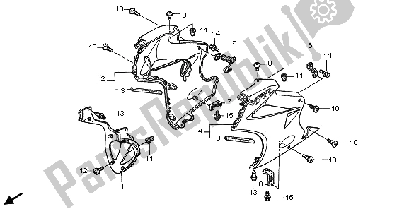 All parts for the Lower Cowl of the Honda VFR 800 2006