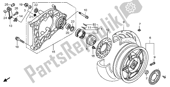 All parts for the Rear Wheel & Swingarm of the Honda NSS 250S 2008