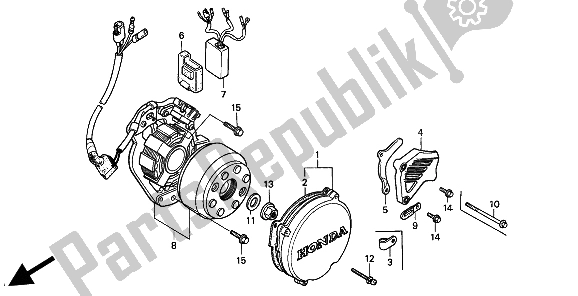 Todas las partes para Generador Y Unidad C. D. Y Tapa Izquierda Del Cárter de Honda CR 250R 1993