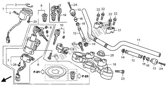 All parts for the Handle Pipe & Top Bridge of the Honda CBF 1000 FTA 2010