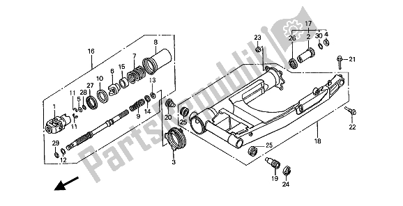 All parts for the Swingarm of the Honda ST 1100 1994