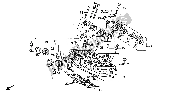 All parts for the Cylinder Head (rear) of the Honda VFR 400R3 1990