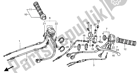 All parts for the Switch & Cable & Handle Lever of the Honda NT 650V 2001