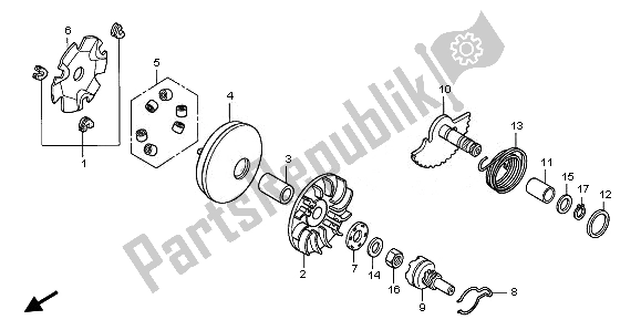 All parts for the Drive Face & Kick Starter Spindle of the Honda NPS 50 2008