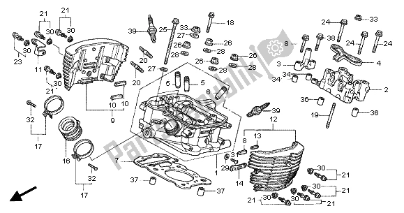 All parts for the Rear Cylinder Head of the Honda VT 750 DC 2001