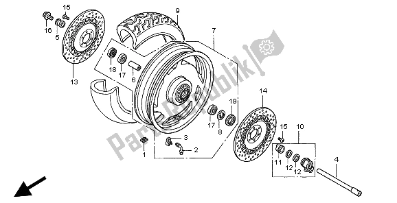 All parts for the Front Wheel of the Honda GL 1500C 1998