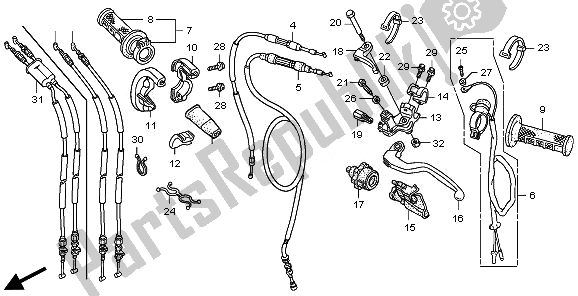 All parts for the Handle Lever & Switch & Cable of the Honda CRF 250R 2008