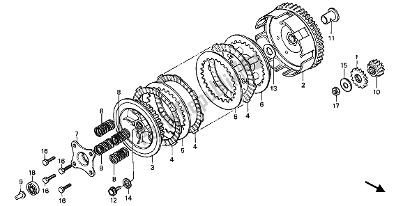 All parts for the Clutch of the Honda CR 80R 1991