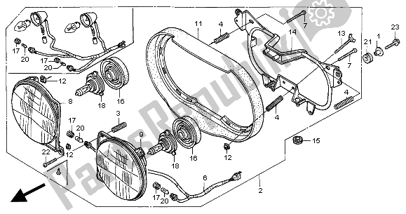 All parts for the Headlight (uk) of the Honda XRV 750 Africa Twin 2000