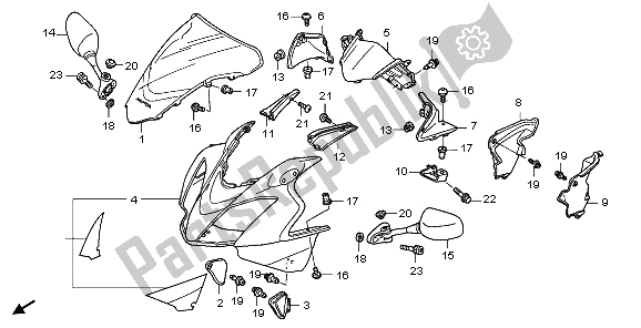 All parts for the Upper Cowl of the Honda VFR 800A 2006