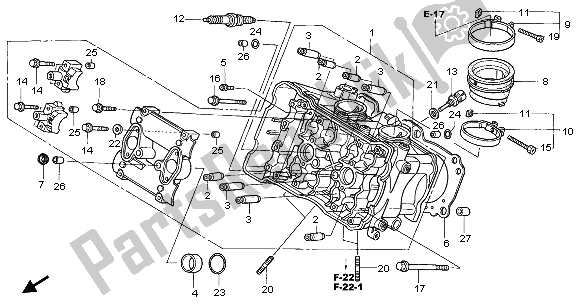 All parts for the Cylinder Head (front) of the Honda VFR 800 2003