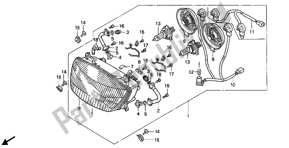 Todas as partes de Farol (eu) do Honda CBR 1000F 1990